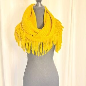 Yellow Infinity Fringe Knit Scarf